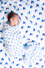 Load image into Gallery viewer, ORGANIC SWADDLE - BLUE BUTTERFLY