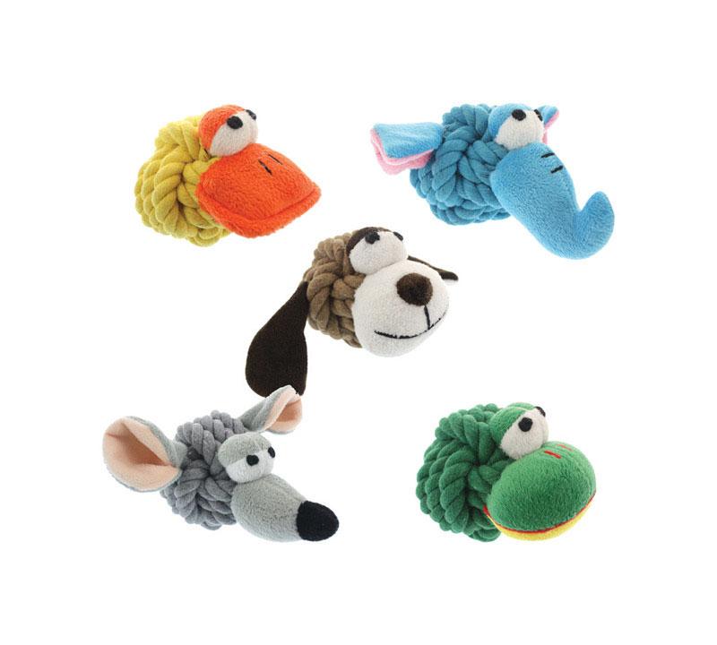 MultiPet Multicolored Rope Head Animals Plush/Rope Dog Toy Small 1