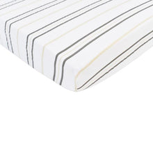 Load image into Gallery viewer, Grey Stripe Cotton Muslin Crib Sheet
